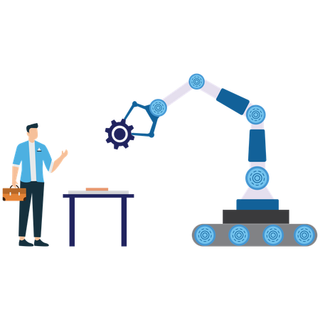 Businessman working with Robotic Arm Performing Task  Illustration