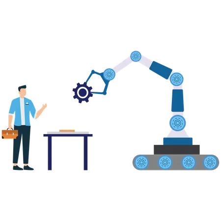 Businessman working with Robotic Arm Performing Task  Illustration
