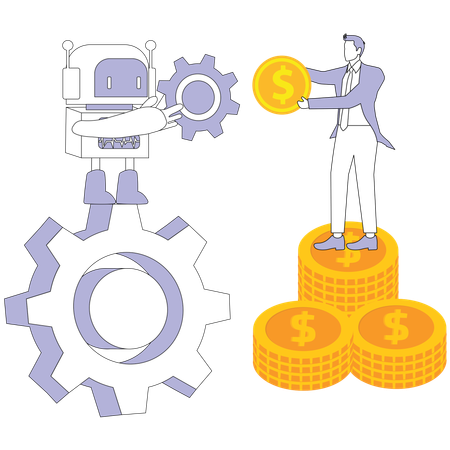 Businessman working with robotic technology  Illustration