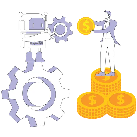 Businessman working with robotic technology  Illustration