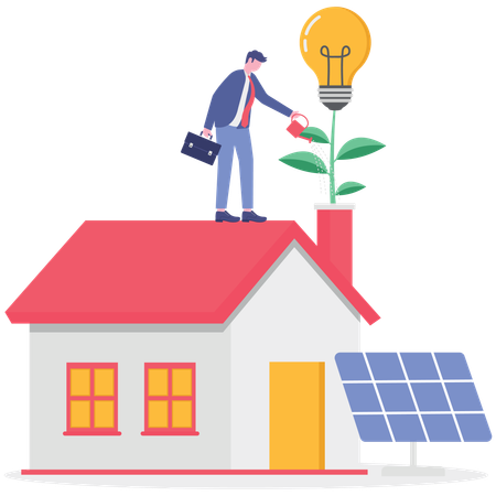 Businessman working with solar panel  Illustration
