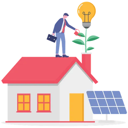Businessman working with solar panel  Illustration