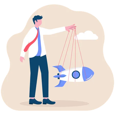 Businessman working with startup rocket  Illustration