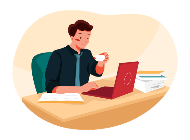 Businessman Working With Tea  Illustration