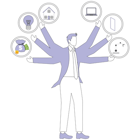 Businessman working with technological advancement  Illustration