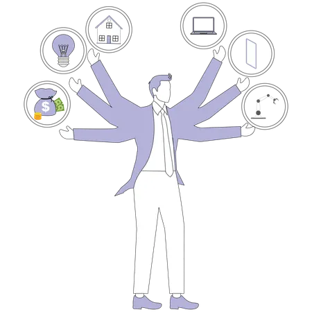 Businessman working with technological advancement  Illustration
