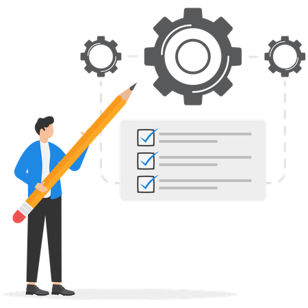 Businessman works for business management plans  Illustration