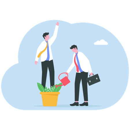 Businessman works for employee growth benefits  Illustration