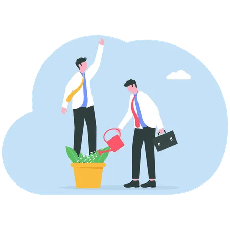 Businessman works for employee growth benefits  Illustration