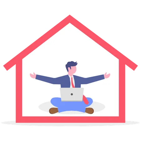 Businessman works from home  Illustration