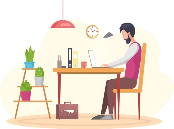 Businessman works from home during corona period  Illustration