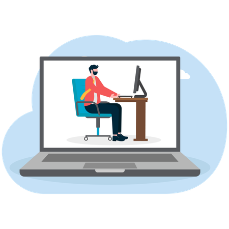 Businessman works in computer connected to cloud storage  Illustration