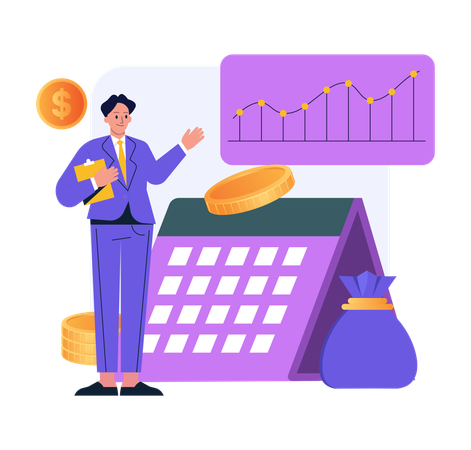 Businessman works in financial year  Illustration