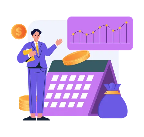 Businessman works in financial year  Illustration