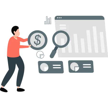 Businessman works on business financial graphs  Illustration