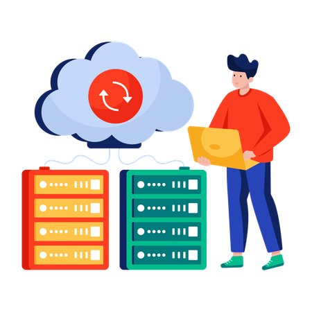 Businessman works on Cloud data update  Illustration