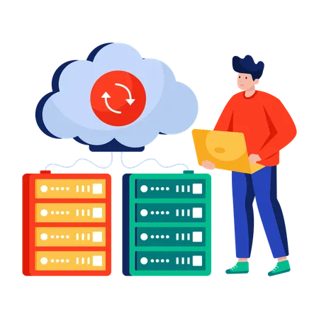Businessman works on Cloud data update  Illustration