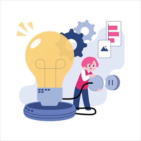 Businessman works on creative ideas  Illustration