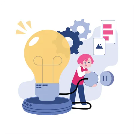 Businessman works on creative ideas  Illustration