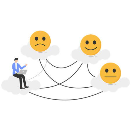 Businessman works on customer reviews  Illustration