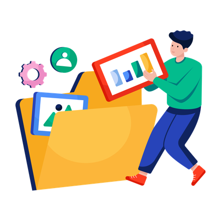 Businessman works on Data folder  Illustration