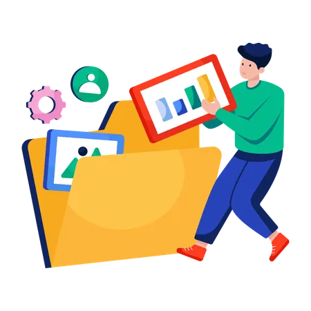 Businessman works on Data folder  Illustration