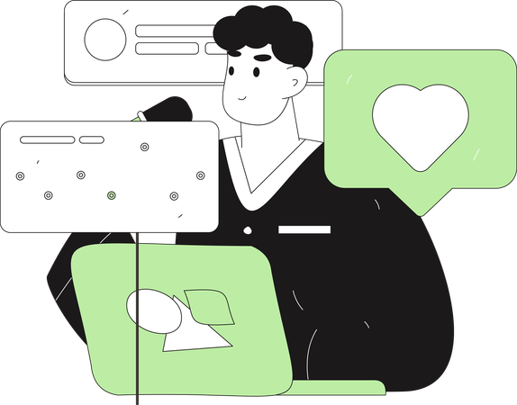 Businessman works on database analyzing data  Illustration