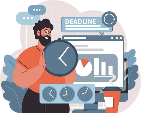 Businessman works on deadlines  Illustration