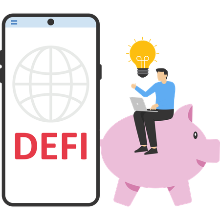 ビジネスマンがDEFIのアイデアに取り組む  イラスト