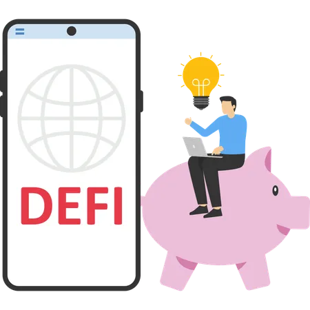 ビジネスマンがDEFIのアイデアに取り組む  イラスト