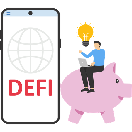 Businessman works on DEFI ideas  Illustration