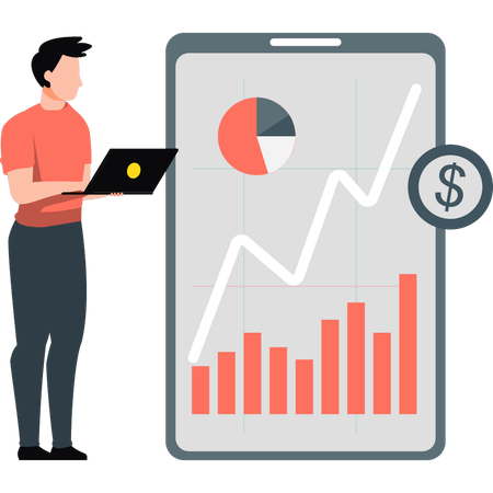 Businessman works on financial data  Illustration