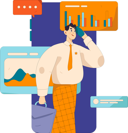 Businessman works on graphical data  Illustration