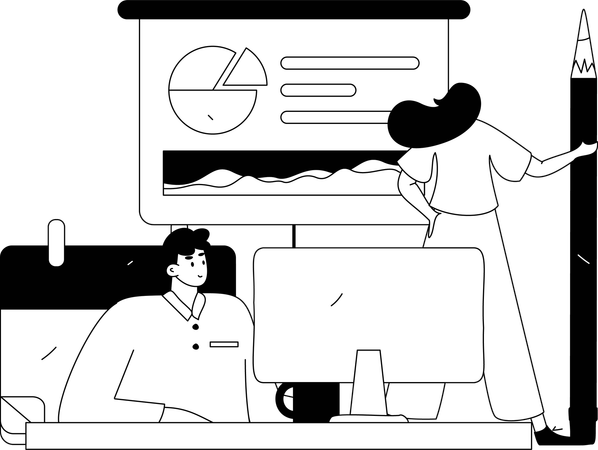 Businessman works on graphical data  Illustration