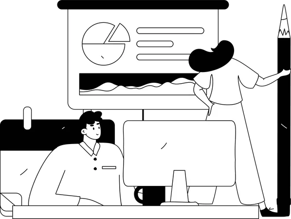 Businessman works on graphical data  Illustration