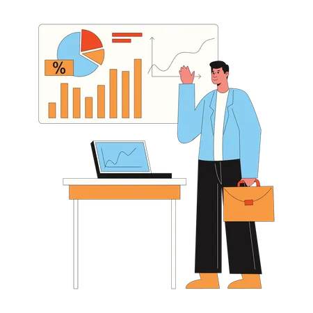 Businessman works on marketing data  Illustration