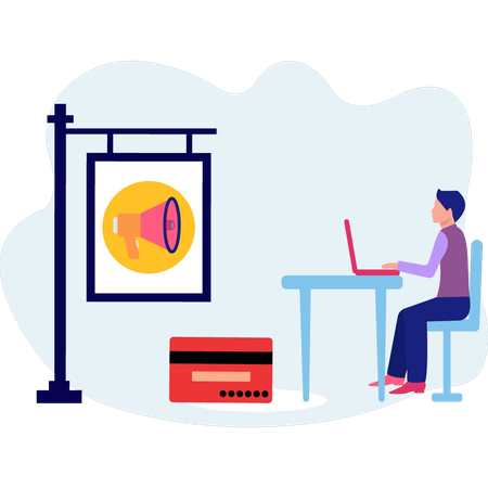 Businessman works on online payment  Illustration