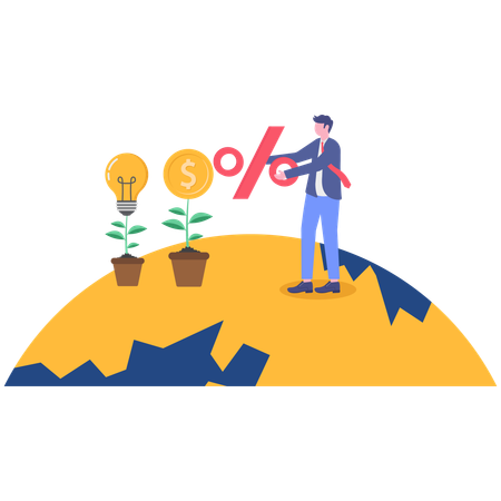 Businessman works on saving green energy  Illustration