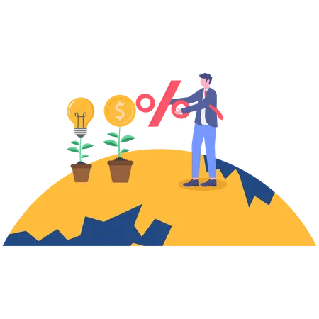Businessman works on saving green energy  Illustration