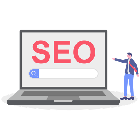 Businessman works on SEO techniques  Illustration