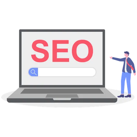 Businessman works on SEO techniques  Illustration