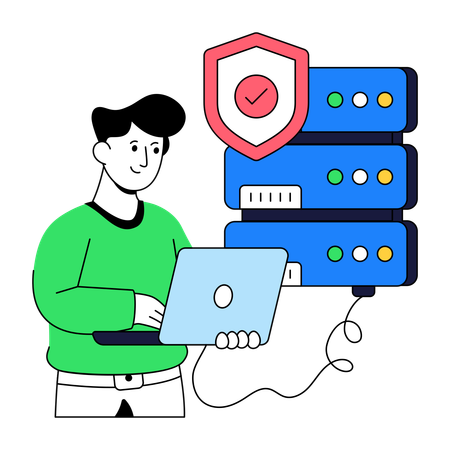 Businessman works on Server Security  Illustration