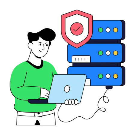 Businessman works on Server Security  Illustration