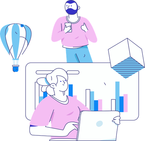 Businessman works on stock market data  Illustration