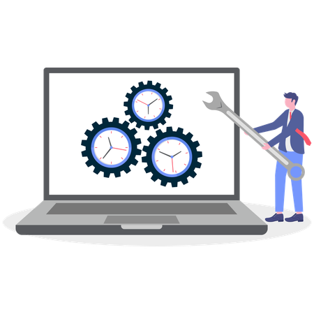 Businessman works on system configuration  Illustration
