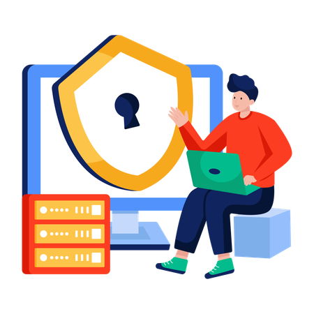 Businessman works on System security  Illustration