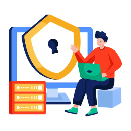 Businessman works on System security  Illustration