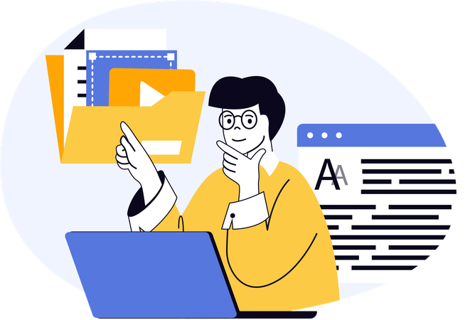 Businessman works on web content Illustration