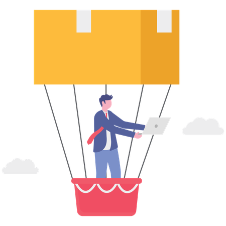 Businessman works remotely  Illustration