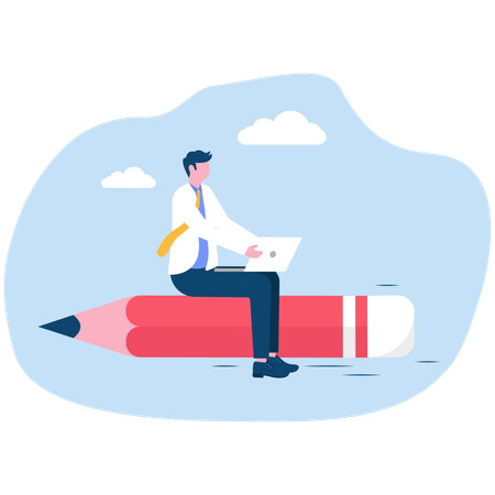 Businessman works remotely  Illustration